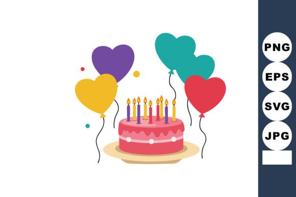 Birthday Cake with Lit Candles and Color: Festive Graphics & Illustrations