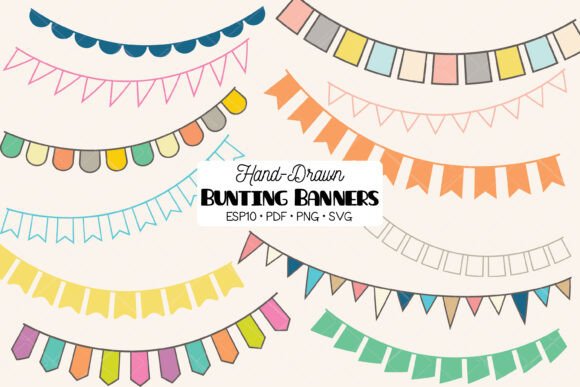 Color Bunting Banners Hand Drawn Garland Graphics