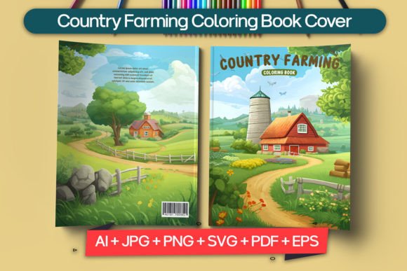 Country Farming Coloring Book Cover Graphics