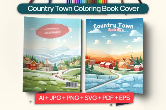 Country Town Coloring Book Cover Graphics