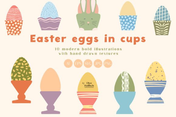 Cute Easter Eggs in Cups Vector Clipart