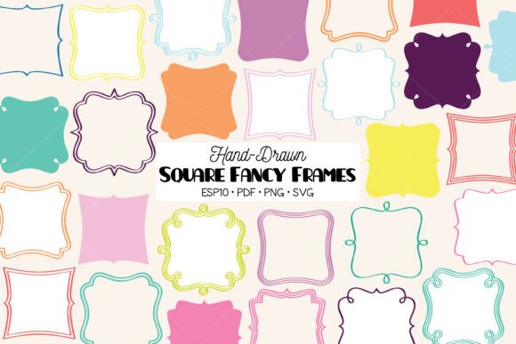 Fancy Color Square Frames Border: Graphics & Illustrations Bundle