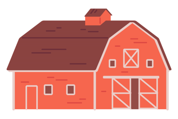 Farm Building Color Icon: Barn Facade Graphics & Illustrations