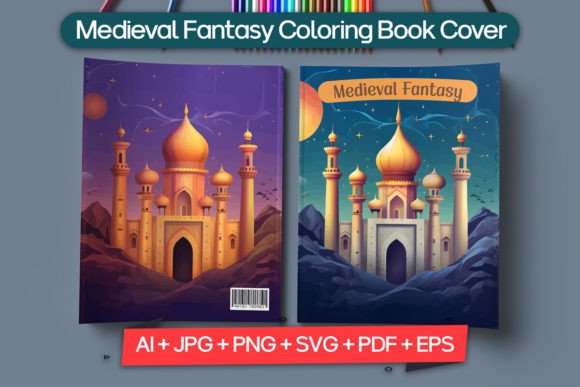 Medieval Fantasy Coloring Book Cover Graphics