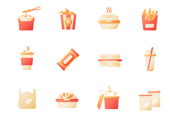 Take out Fast Food Vector Color Icons: Graphics & Icons for Lively Branding
